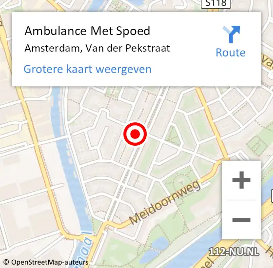 Locatie op kaart van de 112 melding: Ambulance Met Spoed Naar Amsterdam, Van der Pekstraat op 3 juli 2024 15:03