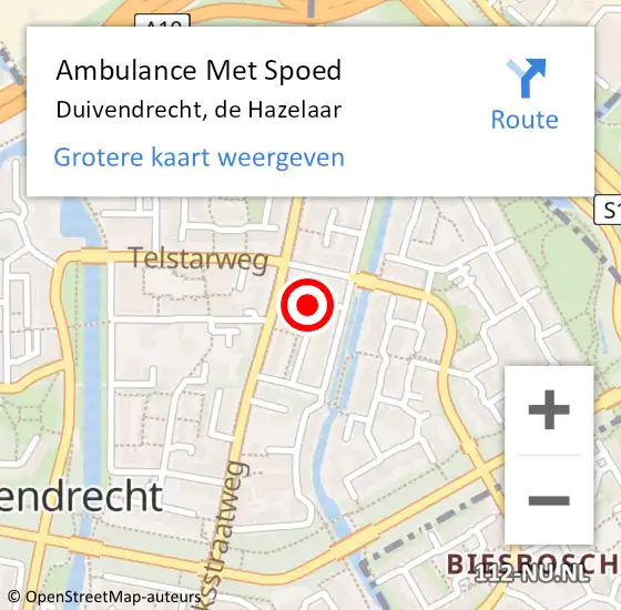 Locatie op kaart van de 112 melding: Ambulance Met Spoed Naar Duivendrecht, de Hazelaar op 3 juli 2024 15:15