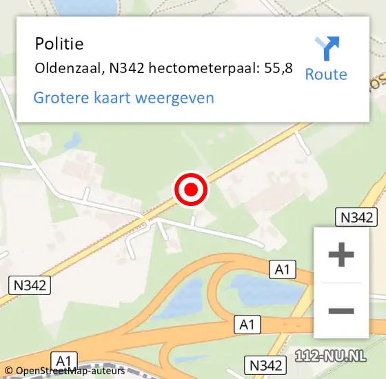 Locatie op kaart van de 112 melding: Politie Oldenzaal, N342 hectometerpaal: 55,8 op 3 juli 2024 15:27
