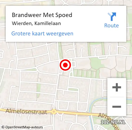 Locatie op kaart van de 112 melding: Brandweer Met Spoed Naar Wierden, Kamillelaan op 3 juli 2024 15:36