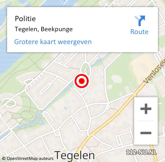 Locatie op kaart van de 112 melding: Politie Tegelen, Beekpunge op 3 juli 2024 15:51