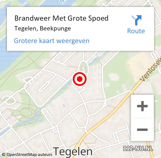 Locatie op kaart van de 112 melding: Brandweer Met Grote Spoed Naar Tegelen, Beekpunge op 3 juli 2024 15:55