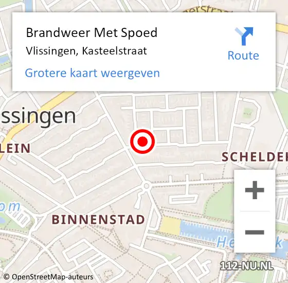 Locatie op kaart van de 112 melding: Brandweer Met Spoed Naar Vlissingen, Kasteelstraat op 3 juli 2024 15:55