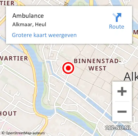 Locatie op kaart van de 112 melding: Ambulance Alkmaar, Heul op 3 juli 2024 15:58