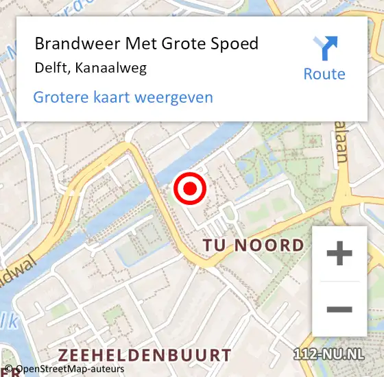 Locatie op kaart van de 112 melding: Brandweer Met Grote Spoed Naar Delft, Kanaalweg op 3 juli 2024 16:17