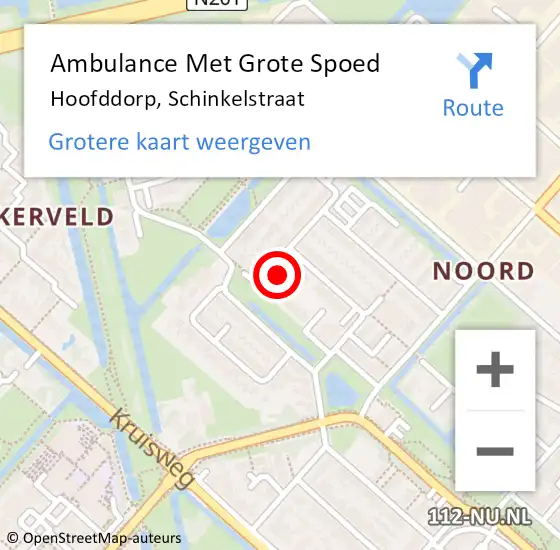 Locatie op kaart van de 112 melding: Ambulance Met Grote Spoed Naar Hoofddorp, Schinkelstraat op 3 juli 2024 16:22