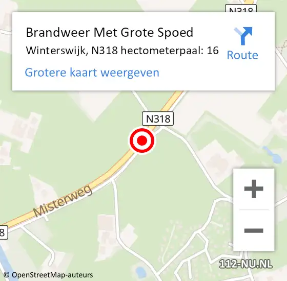 Locatie op kaart van de 112 melding: Brandweer Met Grote Spoed Naar Winterswijk, N318 hectometerpaal: 16 op 3 juli 2024 16:24