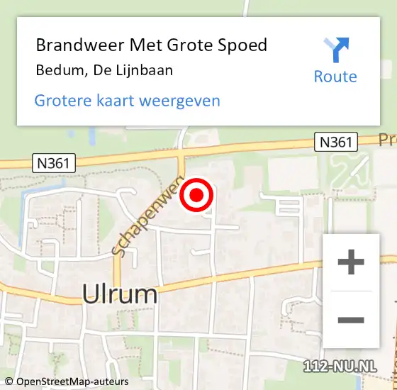 Locatie op kaart van de 112 melding: Brandweer Met Grote Spoed Naar Bedum, De Lijnbaan op 3 juli 2024 16:30