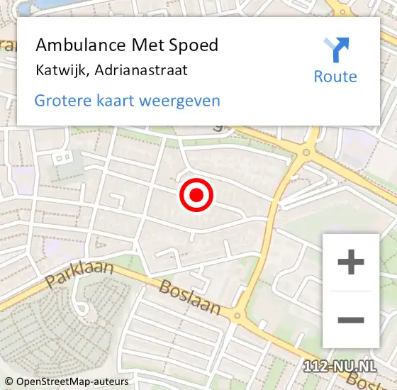 Locatie op kaart van de 112 melding: Ambulance Met Spoed Naar Katwijk, Adrianastraat op 3 juli 2024 16:32