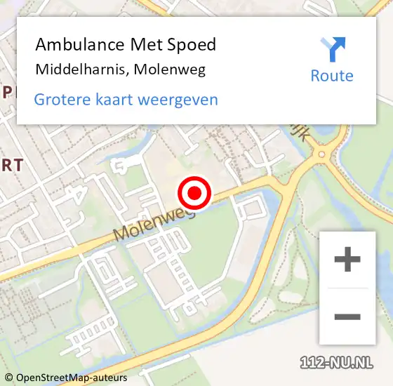 Locatie op kaart van de 112 melding: Ambulance Met Spoed Naar Middelharnis, Molenweg op 3 juli 2024 16:43