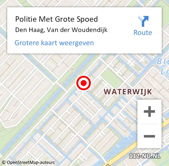 Locatie op kaart van de 112 melding: Politie Met Grote Spoed Naar Den Haag, Van der Woudendijk op 3 juli 2024 16:49