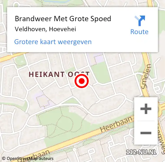 Locatie op kaart van de 112 melding: Brandweer Met Grote Spoed Naar Veldhoven, Hoevehei op 3 juli 2024 16:54