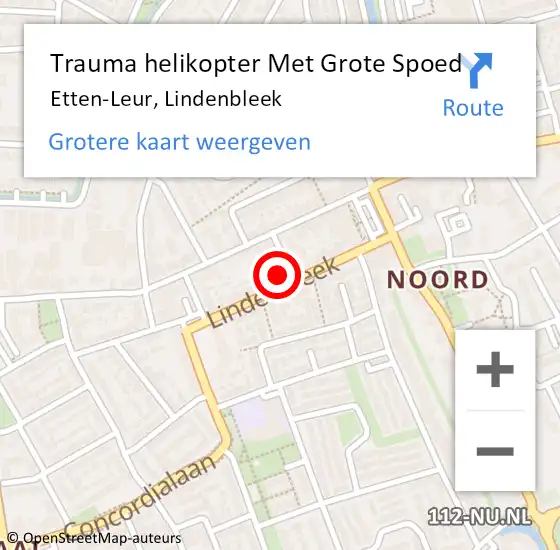 Locatie op kaart van de 112 melding: Trauma helikopter Met Grote Spoed Naar Etten-Leur, Lindenbleek op 3 juli 2024 16:57
