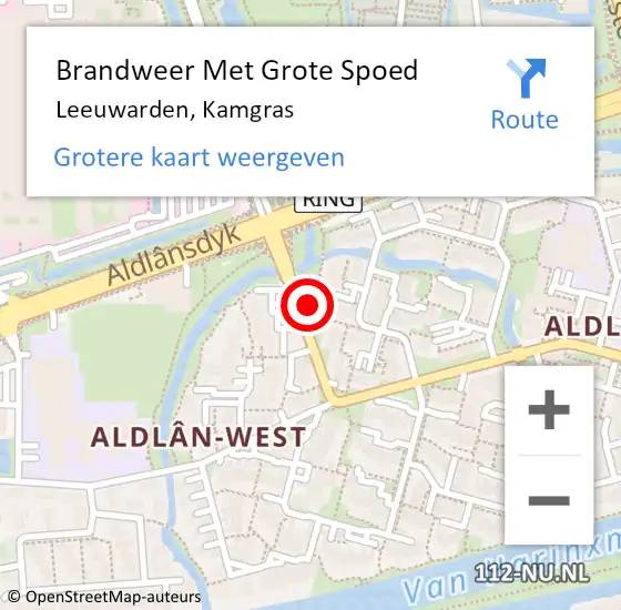 Locatie op kaart van de 112 melding: Brandweer Met Grote Spoed Naar Leeuwarden, Kamgras op 3 juli 2024 17:28