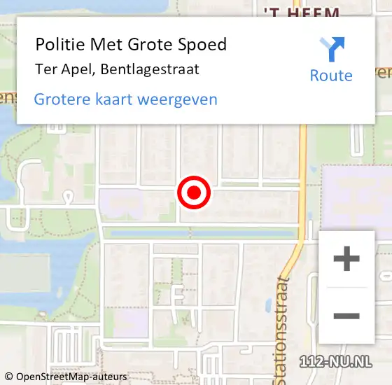 Locatie op kaart van de 112 melding: Politie Met Grote Spoed Naar Ter Apel, Bentlagestraat op 3 juli 2024 17:39