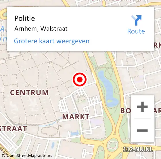 Locatie op kaart van de 112 melding: Politie Arnhem, Walstraat op 3 juli 2024 17:39