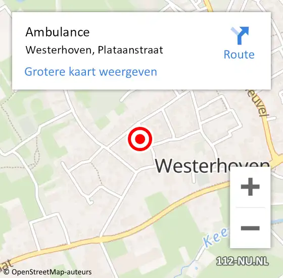 Locatie op kaart van de 112 melding: Ambulance Westerhoven, Plataanstraat op 11 oktober 2014 18:20