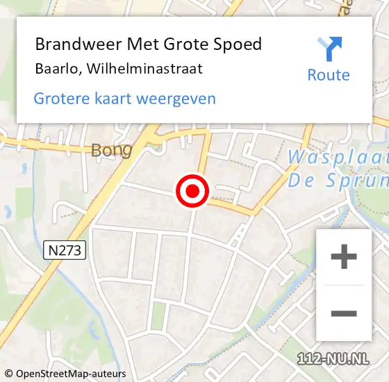 Locatie op kaart van de 112 melding: Brandweer Met Grote Spoed Naar Baarlo, Wilhelminastraat op 3 juli 2024 18:32