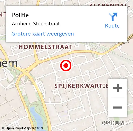 Locatie op kaart van de 112 melding: Politie Arnhem, Steenstraat op 3 juli 2024 18:33