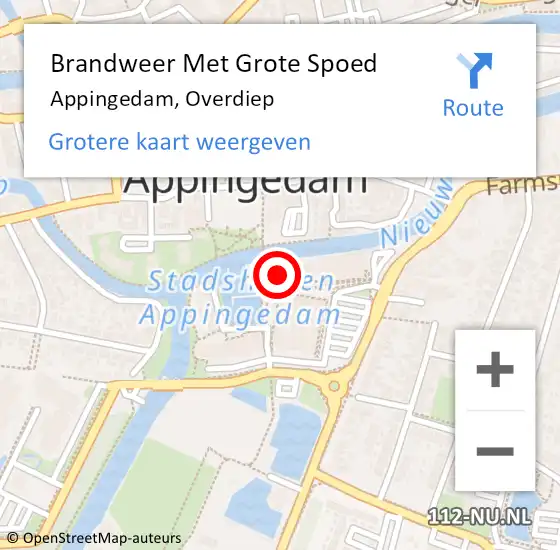 Locatie op kaart van de 112 melding: Brandweer Met Grote Spoed Naar Appingedam, Overdiep op 3 juli 2024 18:37