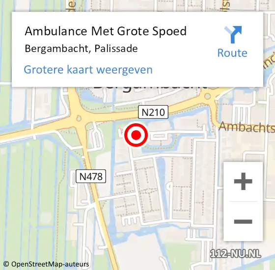 Locatie op kaart van de 112 melding: Ambulance Met Grote Spoed Naar Bergambacht, Palissade op 11 oktober 2014 18:23