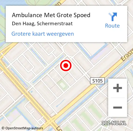 Locatie op kaart van de 112 melding: Ambulance Met Grote Spoed Naar Den Haag, Schermerstraat op 3 juli 2024 18:37