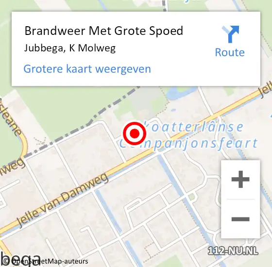 Locatie op kaart van de 112 melding: Brandweer Met Grote Spoed Naar Jubbega, K Molweg op 3 juli 2024 18:44