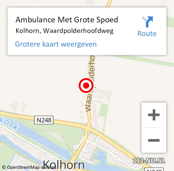 Locatie op kaart van de 112 melding: Ambulance Met Grote Spoed Naar Kolhorn, Waardpolderhoofdweg op 3 juli 2024 18:49