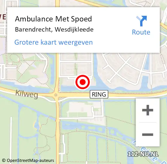 Locatie op kaart van de 112 melding: Ambulance Met Spoed Naar Barendrecht, Wesdijkleede op 3 juli 2024 18:55