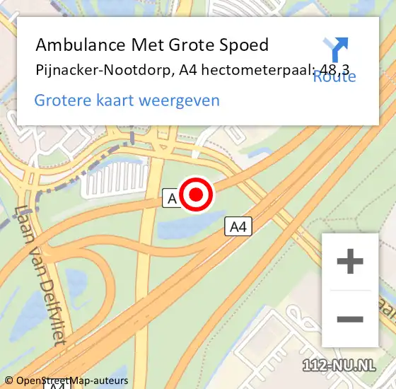 Locatie op kaart van de 112 melding: Ambulance Met Grote Spoed Naar Pijnacker-Nootdorp, A4 hectometerpaal: 48,3 op 3 juli 2024 19:00