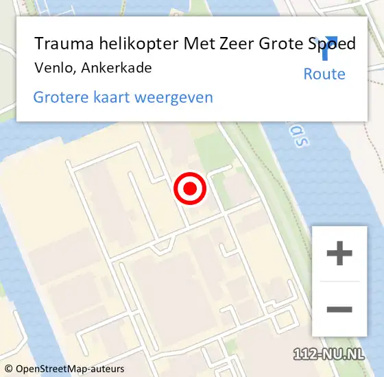 Locatie op kaart van de 112 melding: Trauma helikopter Met Zeer Grote Spoed Naar Venlo, Ankerkade op 3 juli 2024 19:02