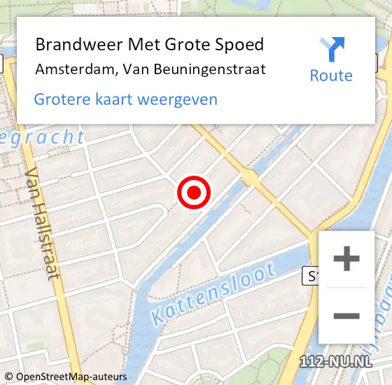 Locatie op kaart van de 112 melding: Brandweer Met Grote Spoed Naar Amsterdam, Van Beuningenstraat op 3 juli 2024 19:30