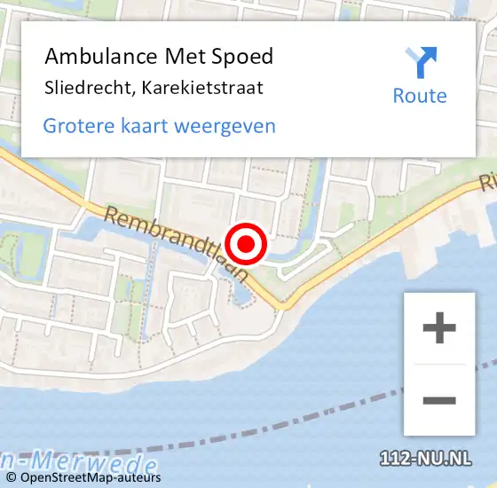 Locatie op kaart van de 112 melding: Ambulance Met Spoed Naar Sliedrecht, Karekietstraat op 3 juli 2024 19:33