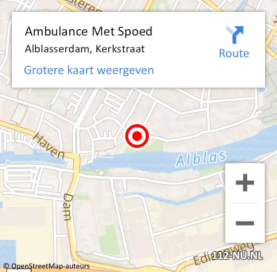 Locatie op kaart van de 112 melding: Ambulance Met Spoed Naar Alblasserdam, Kerkstraat op 3 juli 2024 19:37