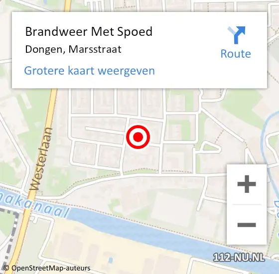 Locatie op kaart van de 112 melding: Brandweer Met Spoed Naar Dongen, Marsstraat op 3 juli 2024 19:38