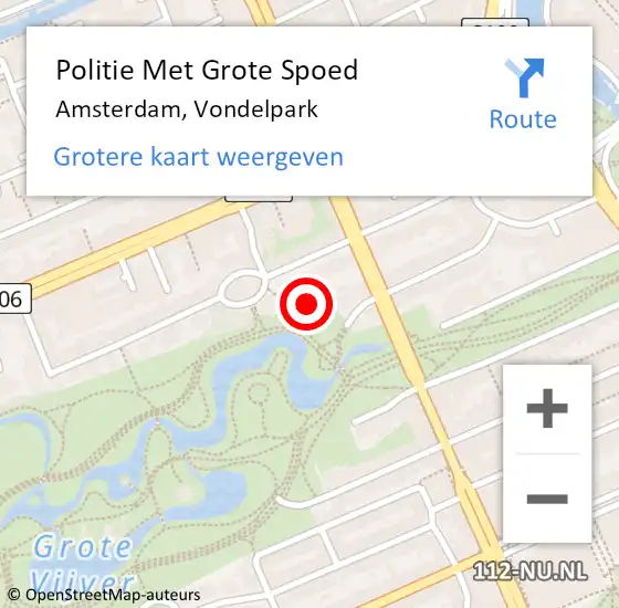 Locatie op kaart van de 112 melding: Politie Met Grote Spoed Naar Amsterdam, Vondelpark op 3 juli 2024 19:42