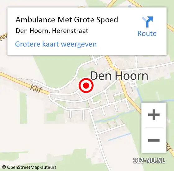 Locatie op kaart van de 112 melding: Ambulance Met Grote Spoed Naar Den Hoorn, Herenstraat op 3 juli 2024 19:48