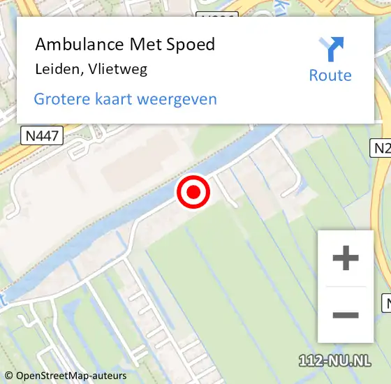 Locatie op kaart van de 112 melding: Ambulance Met Spoed Naar Leiden, Vlietweg op 3 juli 2024 20:27