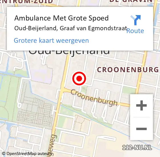 Locatie op kaart van de 112 melding: Ambulance Met Grote Spoed Naar Oud-Beijerland, Graaf van Egmondstraat op 3 juli 2024 20:28