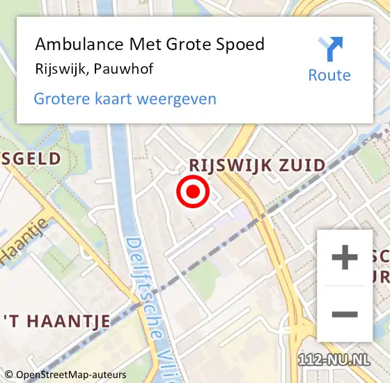 Locatie op kaart van de 112 melding: Ambulance Met Grote Spoed Naar Rijswijk, Pauwhof op 3 juli 2024 20:40