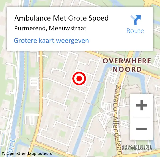 Locatie op kaart van de 112 melding: Ambulance Met Grote Spoed Naar Purmerend, Meeuwstraat op 3 juli 2024 20:52