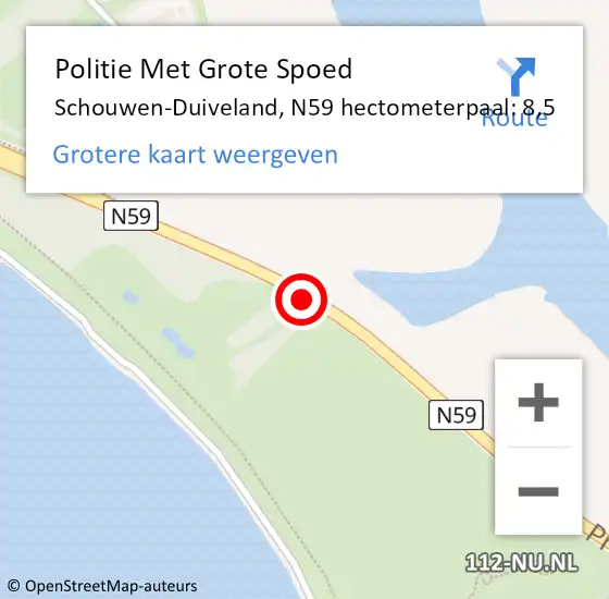 Locatie op kaart van de 112 melding: Politie Met Grote Spoed Naar Schouwen-Duiveland, N59 hectometerpaal: 8,5 op 3 juli 2024 20:55