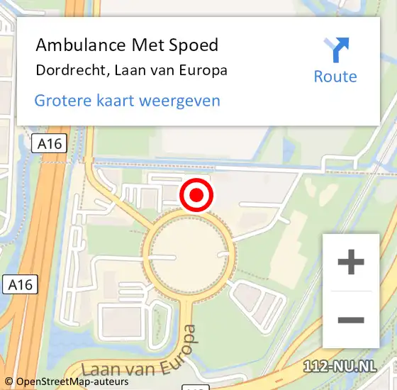 Locatie op kaart van de 112 melding: Ambulance Met Spoed Naar Dordrecht, Laan van Europa op 3 juli 2024 20:57