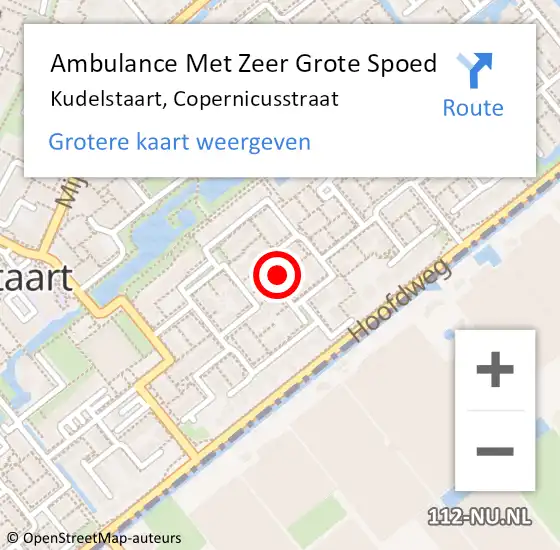 Locatie op kaart van de 112 melding: Ambulance Met Zeer Grote Spoed Naar Kudelstaart, Copernicusstraat op 3 juli 2024 21:08