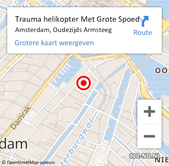 Locatie op kaart van de 112 melding: Trauma helikopter Met Grote Spoed Naar Amsterdam, Oudezijds Armsteeg op 3 juli 2024 21:44