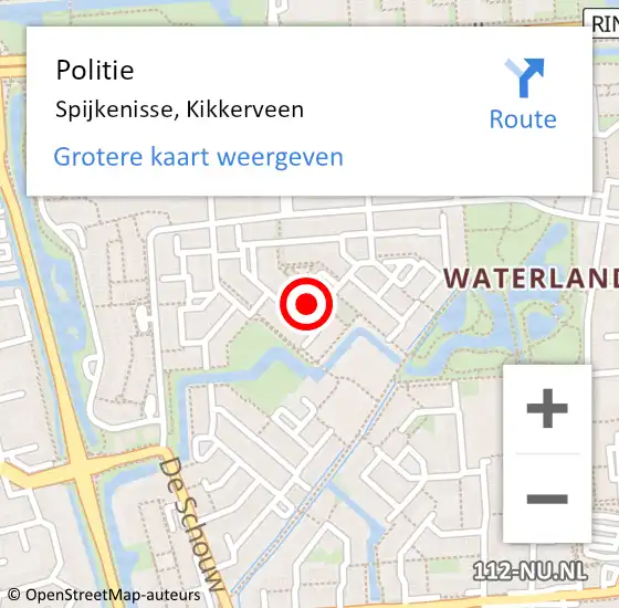 Locatie op kaart van de 112 melding: Politie Spijkenisse, Kikkerveen op 3 juli 2024 21:50