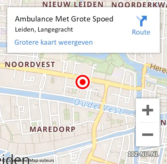 Locatie op kaart van de 112 melding: Ambulance Met Grote Spoed Naar Leiden, Langegracht op 3 juli 2024 22:14