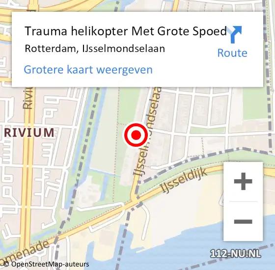 Locatie op kaart van de 112 melding: Trauma helikopter Met Grote Spoed Naar Rotterdam, IJsselmondselaan op 3 juli 2024 22:29