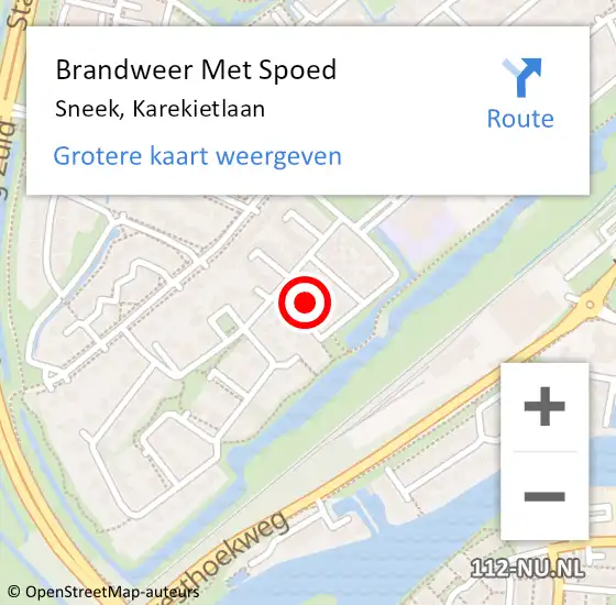 Locatie op kaart van de 112 melding: Brandweer Met Spoed Naar Sneek, Karekietlaan op 3 juli 2024 22:54