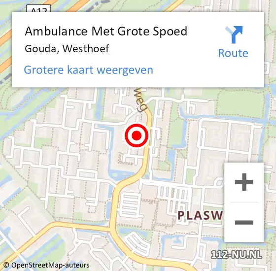 Locatie op kaart van de 112 melding: Ambulance Met Grote Spoed Naar Gouda, Westhoef op 3 juli 2024 23:21